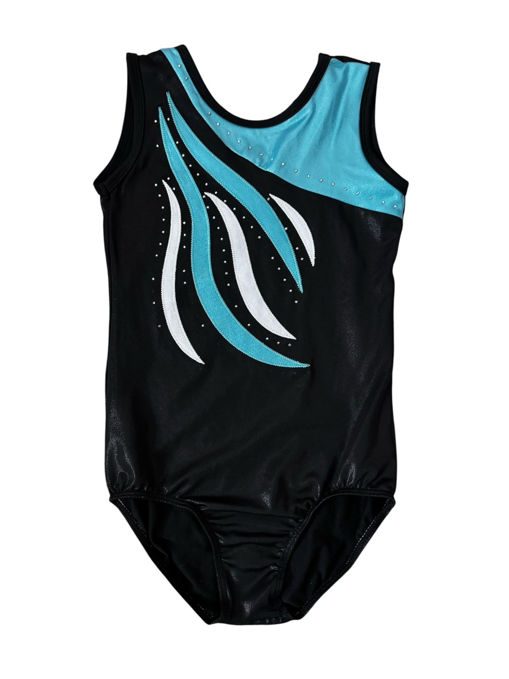 Unbranded Girls Gymnastics Leotard Size L 10 12 Black Turquoise White Dance